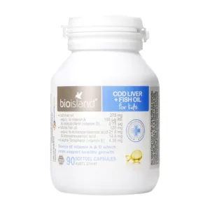 Cod Liver + Fish Oil For Kids Bioisland Viên uống dầu cá 90 viên