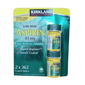 Low Dose Aspirin 81mg Kirkland Dự phòng thứ phát nhồi máu cơ tim và đột quỵ (2 chai x 365 viên)